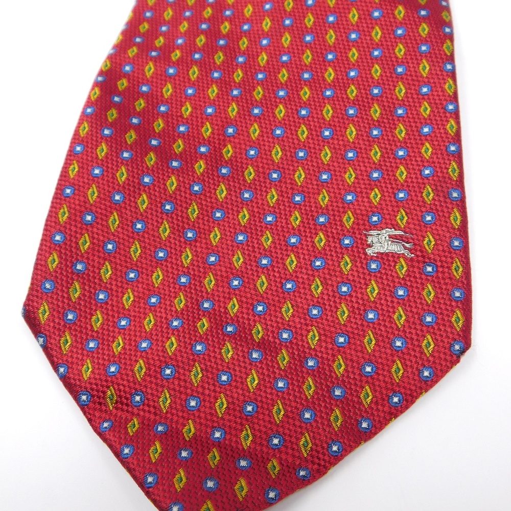 Burberry Men's Neck Tie Multicolor Red Solid 100% Silk Geometric Classic